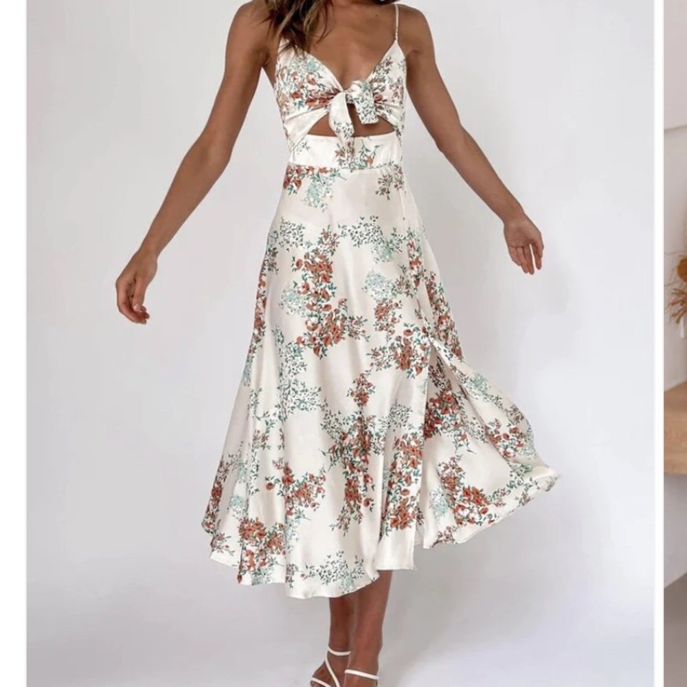 Midi floral satin dress